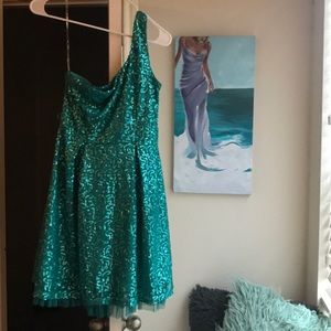 Teal Green Sequined One Shoulder Dress